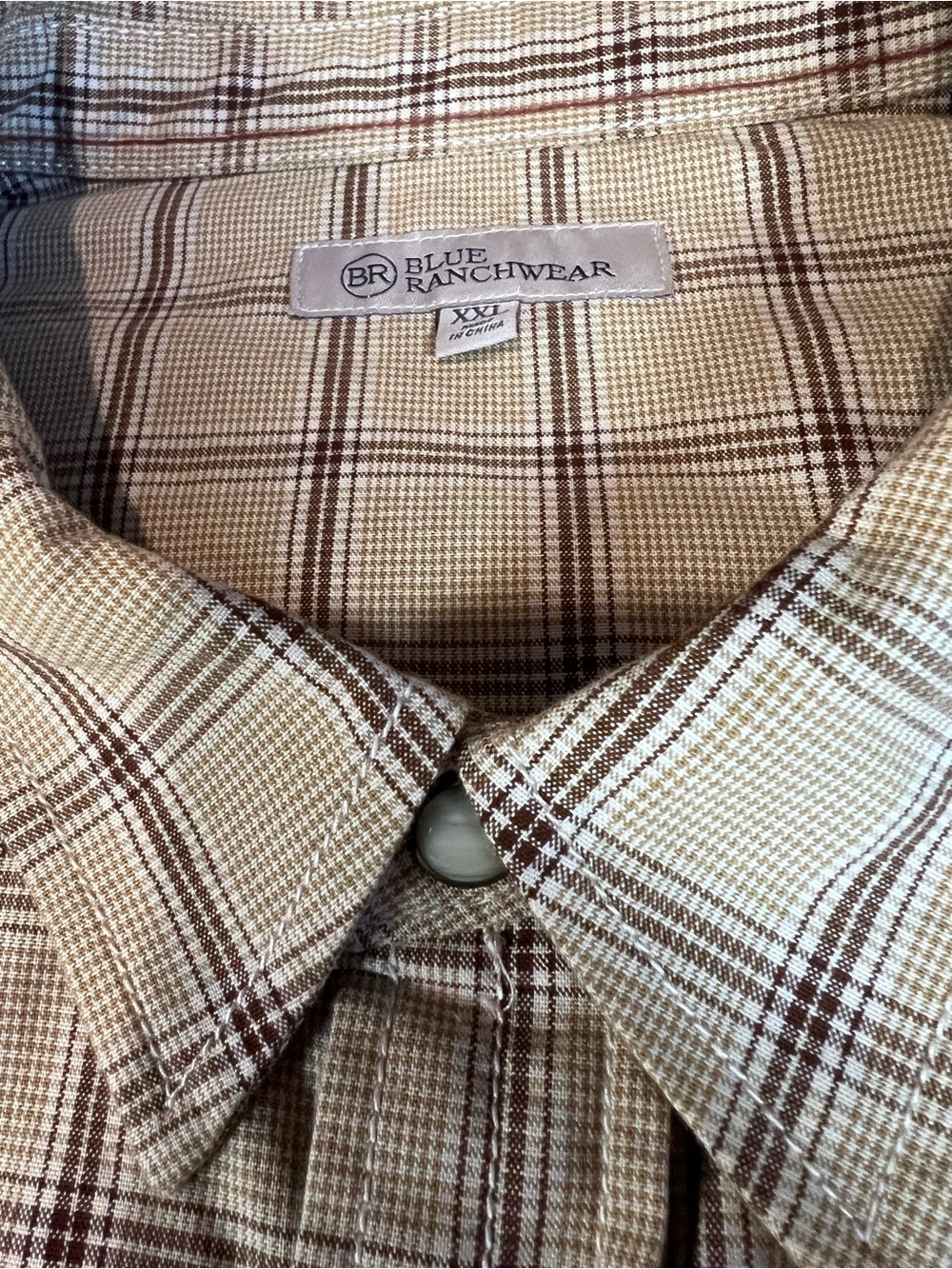 Men's Tan Plaid Pearl Snap Shirt by Blue Ranchwear -Size XXL - Picture 3 of 12